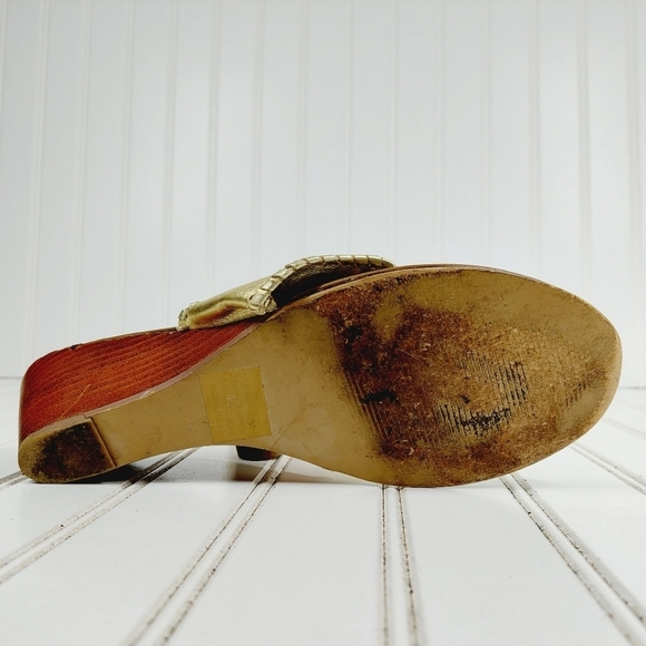 A. Giannetti Gold Leather Slip On Thong Wedge Heeled Summer Sandals C621 - Picture 10 of 12